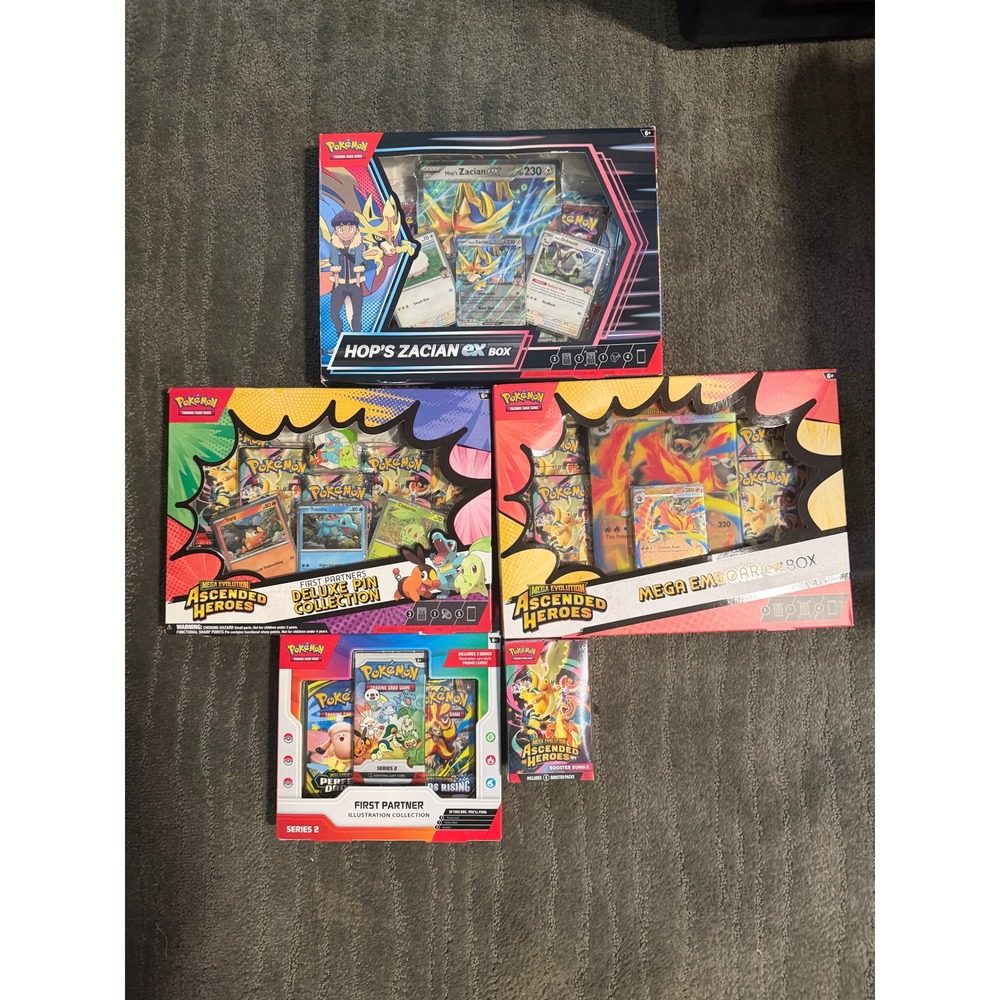 Pokemon TCG Bundle Zacian ex Mega Emboar ex First Partners Pin Collection Lot